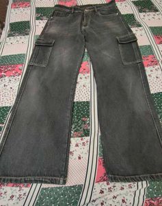 Vintage Grey Cargo Denim Baggy Pants