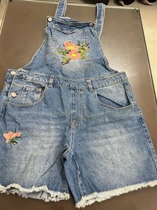 Floral Embroidered Denim Overalls