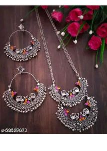 Bohemian Oxidized Silver Necklace with Tassels
