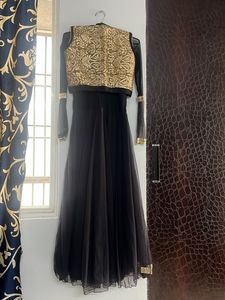 Black &amp; Gold Anarkali Dress with Jacket