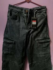 H&amp;M dark Wash Wide Leg Cargo Jeans