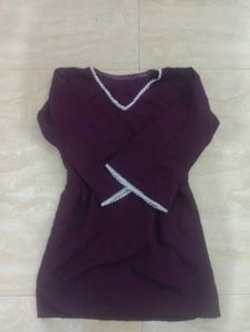 Elegant Purple Kurta with White Lace Trim