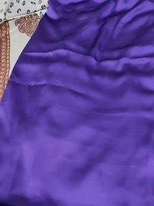 Satin Blue And White Saree With Blouse Piece