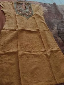 Embellished Mustard yellow Kurta with patiyala and