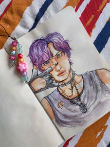 (COMBO Ateez seonghwa hand-painted + star keychain