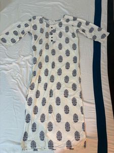 White Kurta with Navy Blue Print