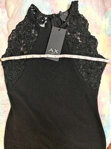 New AX PARIS Elegant Black Lace Trimmed Dress
