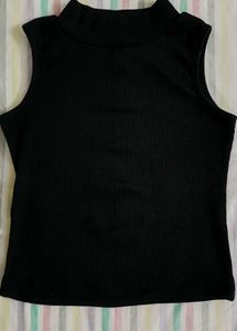 Black Mock Neck Sleeveless Top