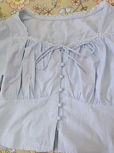 Sweet Blue Puff Sleeve Blouse