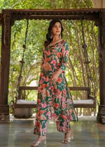 Floral Print Green Kurta Set