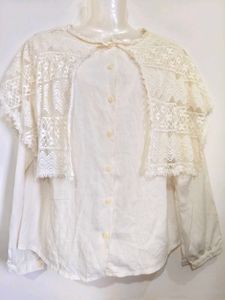 Women's Ivory Button-Front Blouse with Lace Cape