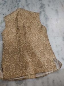 Gold Patterned Waistcoat Set With Pant And Kurta