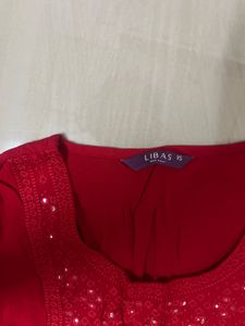 Libas Embellished Red Short Kurta