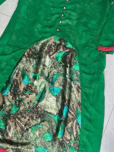 Green Kurta with Printed Panel