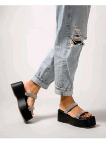 Platform Sandals with Rhinestone Straps