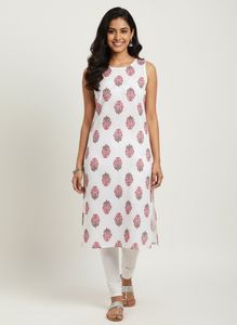 Floral Print Sleeveless Kurti