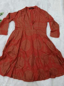 Rust Orange Kurta Set with Gold Print