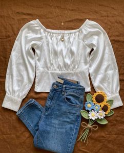 Chic White Satin Off-Shoulder Top