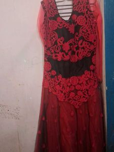 Red &amp; Black Embroidered Gown