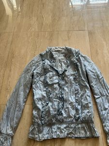 Light Blue Ruffled Long Sleeve Top