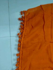 cotton Orange Dupatta with Tassel Border