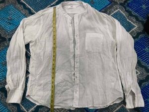 Uniqlo White Linen Band Collar Shirt