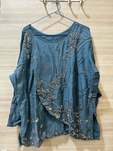 Embellished Teal Blue Tunic Top with skirt