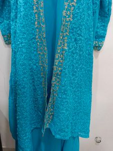 Elegant Blue Kurta Set with Lace Jacket 2pc XL
