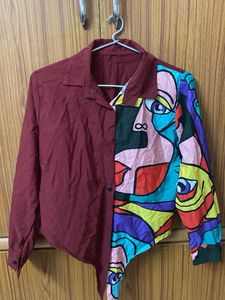 Abstract Print Colorblock Shirt