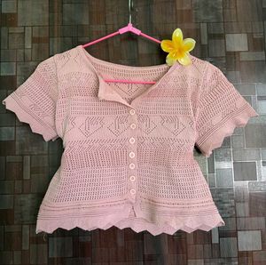 Pink Knitted Cardigan Top