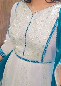 Elegant White &amp; Blue Ethnic Anarkali Suit