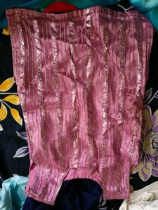 Pink Kurta Set with Silver Stripes