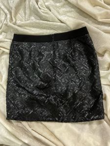 Black Leather Sequin Mini Skirt