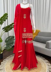 designer Red Kurta Set with Sharara