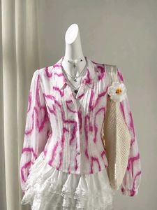 Chic Pink Abstract Print Button-Up Top
