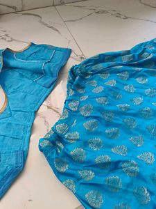 Beautiful Blue Brocade Skirt and Blouse Set