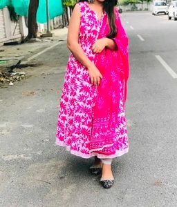 Beautiful Pink Floral Kurta with dupatta