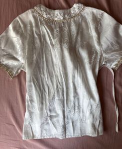 White Embroidered qipao Silk Wrap Blouse