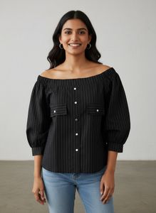 balloons sleeve Striped Off-Shoulder Top