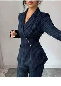 Chic Striped Blazer &amp; Pants Set