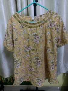 Yellow Floral Embroidered Blouse