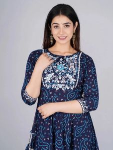 Elegant Navy Bandhni print Kurta with embroidery
