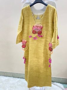 Vibrant green Embroidered Kurti skirt with Dupatta