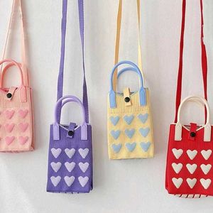 Cute Heart Knit Shoulder Bag
