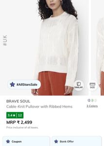 BRAVE SOUL knitted Pullover With Ribbed Hems SizeL