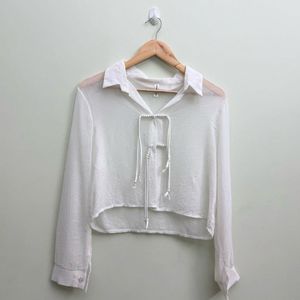 Sheer White Tie-Up Blouse