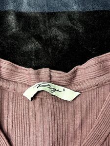 Pink Ribbed Knit Button-Down Top