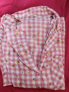 Cute Pink Gingham Lemon Pajama Top