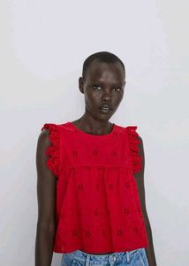Chic Red Broderie Anglaise Top