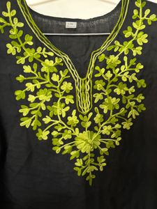 Black Kurta with Green Embroidery